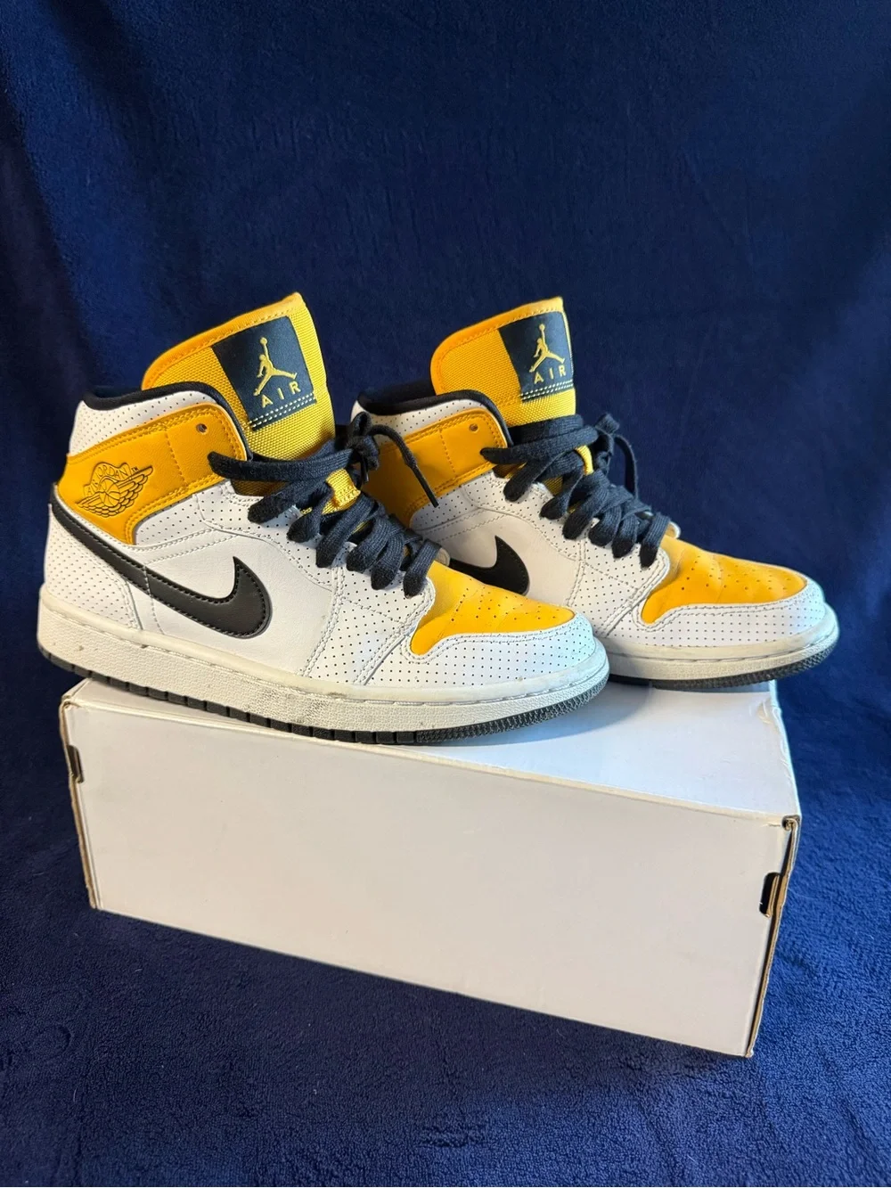 Nike Air Jordan 1 Mid White, Yellow & Black Sneakers